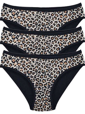 Royaleks 3 Adet Leopar Desenli Likralı Yumuşak Dokulu Kadın Slip Külot
