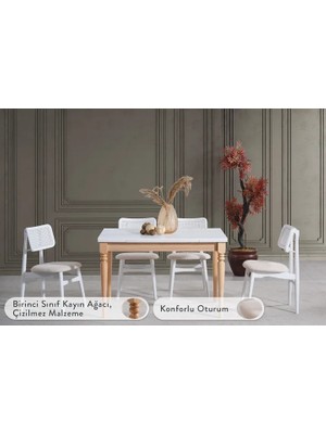 Vivense Vera Çizilmez Açılır Masa Takımı, Beyaz Meşe, 120X80