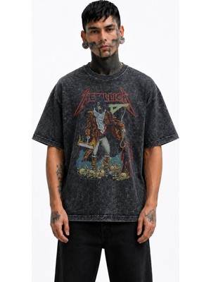 Fuddy Moda Unisex Metallica The Unforgiven Baskılı Yıkamalı Tişört, Oversize Rock Band Temalı Vintage Tshirt