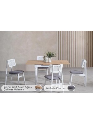 Vivense Vera Çizilmez Açılır Masa Takımı, Meşe Beyaz, 70X80