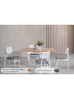 Vivense Vera Çizilmez Açılır Masa Takımı, Meşe Beyaz, 80X80