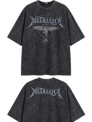 Fuddy Moda Unisex Oversize Metallica Est 1981 San Francisco Ense Baskılı Yıkamalı Rock Band Tişört