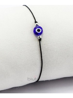 Biuti Lacivert Cam Nazar Boncuklu Asansörlü Bileklik, El Yapımı Hediyelik Gümüş Renkli Düz Boncuklu Bileklik