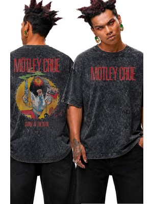 Fuddy Moda Unisex Mötley Crüe Sırt Baskılı Yıkamalı Tişört, Oversize Rock Band Temalı Tshirt