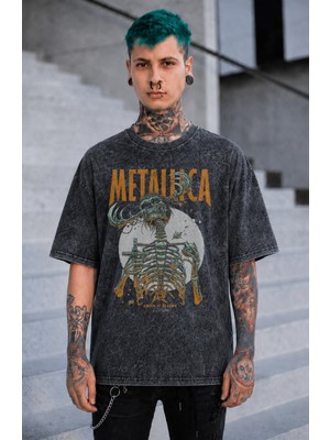 Fuddy Moda Unisex Metallica Until It Sleeps Baskılı Yıkamalı Tişört, Oversize Rock Band Temalı Retro Tshirt