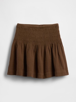 Gap Kadın Kahverengi Pamuk Gauze Smocked Waist Mini Şort