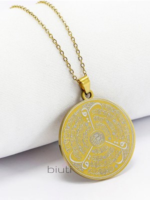 Biuti Gold 316L Çelik Kolye Lazer Kazıma Çift Yönlü Inşirah Suresi / Felak Nas Ihlas 3cm