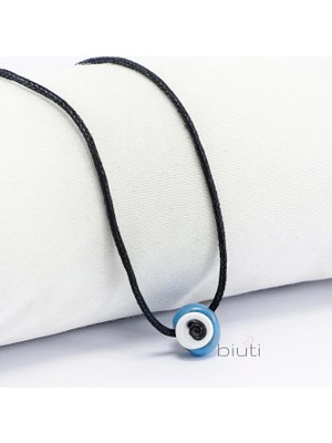Biuti Deri Ip Mavi Küçük Danagözü Nazar Boncuğu El Yapımı Cam 1,5cm Nazar Boncuğu Kolye