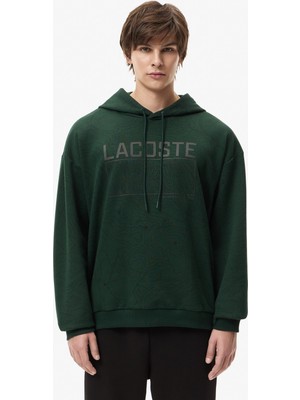 Lacoste Men's Oversize Sweatshirt Bol Kesim Kapüşonlu Pamuklu Erkek Sweatshirt Yeşil