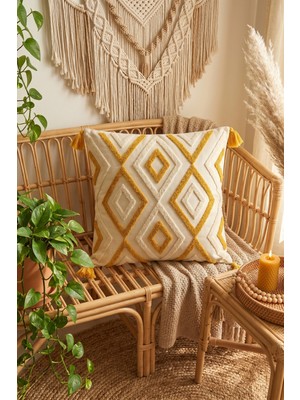 Destiva Home Etnik Geometrik Desenli Püsküllü Pamuk Gizli Fermuarlı Punch Kırlent Kılıfı 42X42CM