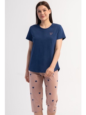 Vienetta Pamuklu Kadın Kısa Kol Kaprili Pijama Takım, 601023
