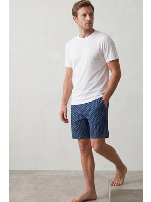 elemge %95 Pamuk %5 Elastan Süprem Compact Penye Pijama Takımı Şort & T-Shirt Rahat Kalıp Cep İnce Compact Erkek Beyaz Mavi Yumuşak Doku