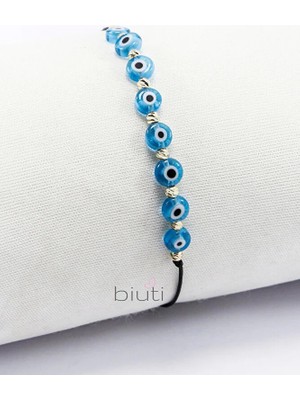 Biuti Turkuaz Cam Nazar Boncuğu Dorikalı Asansörlü Bileklik, El Yapımı Hediyelik Bileklik