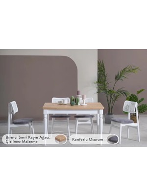 Vivense Vera Çizilmez Açılır Masa Takımı, Meşe Beyaz, 120X80