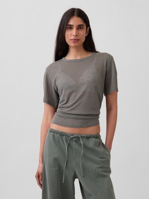 Gap Kadın Gri Keten Karışımlı Relaxed T-Shirt