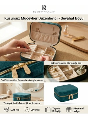 Dorvina Takı Kutusu Düzenleyici Seyahat Çantası Kolye Yüzük Küpe Organizer Kadife Petrol Yeşili 12CMX8CM