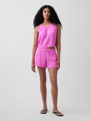 Gap Kadın Pembe 4" Mid Rise Pamuk Gauze Easy Şort