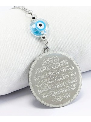 Biuti Özel Cam Nazar Boncuklu Yerli Üretim Çelik Ayetel Kürsi Felak Nas Ihlas Araba Dikiz Ayna Süsü 4,5cm