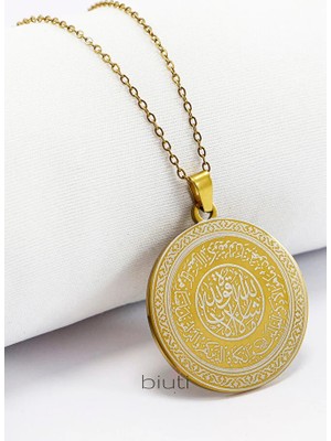 Biuti Gold Renkli 316L Paslanmaz Çelik Hat Nazar Ayeti § La Ilahe Illallah Lazer Kazıma Kolye 3cm