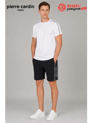Pierre Cardin Premium Erkek Çizgili Pamuklu Rahat Kalıp Kısa Kollu Şortlu Pijama Takım Çorap Hediye