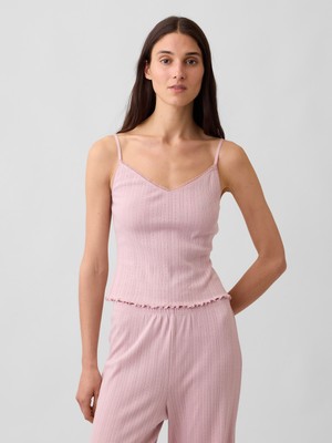 Gap Kadın Açık Pembe Pointelle Lettuce-Hem Crop Cami Pijama Üstü