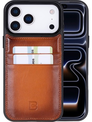 Bouletta, Apple iPhone 17 Pro Max Için, Hakiki Deri, El Yapımı Kartlıklı Kılıf, Iç Yüzeyi Kadife, Gölgeli Taba