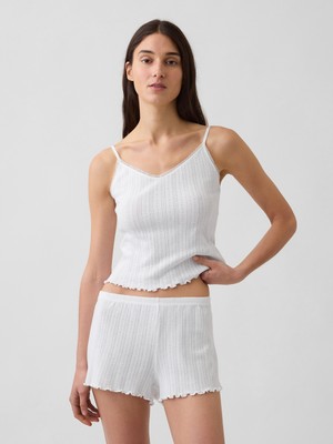 Gap Kadın Beyaz Pointelle Lettuce-Hem Crop Cami Pijama Üstü
