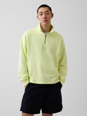 Gap Erkek Sarı Heavyweight Oversized Logo Yarım Fermuarlı Sweatshirt