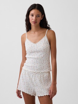 Gap Kadın Kırık Beyaz Pointelle Lettuce-Hem Crop Cami Pijama Üstü