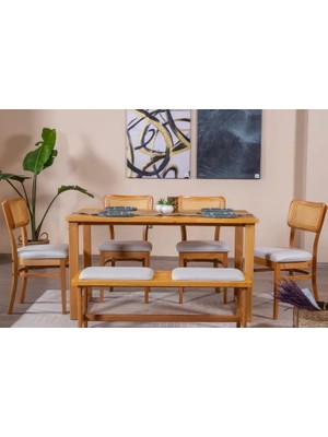 Vivense Hazeran Iskandinav Masa Takımı, 4 Sandalye 1 Bench, 80X140