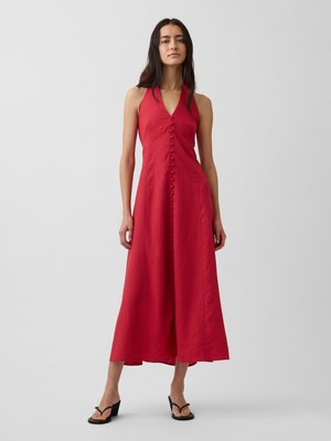 Gap Kadın Kırmızı Keten Karışımlı Halter Maxi Elbise