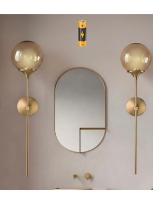 Burenze Modern Tasarım Pilli Aplik 1 Adet Tak Çalıştır Duvar Camlı Aplik Eskitme Gold Bal Camlı