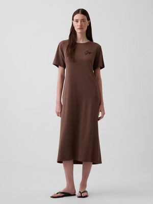 Gap Kadın Kahverengi Relaxed Gap Logo Cutout T-Shirt Midi Elbise