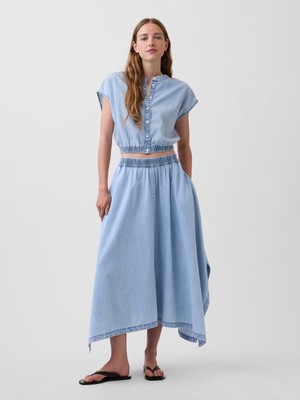 Gap Kadın Açık Mavi Denim Midi Handkerchief Etek