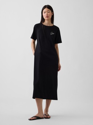 Gap Kadın Siyah Relaxed Gap Logo Cutout T-Shirt Midi Elbise