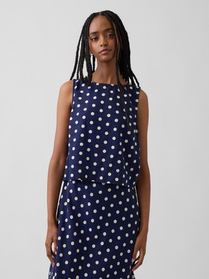 Gap Kadın Lacivert Keten Karışımlı Crop Shell Kolsuz Bluz