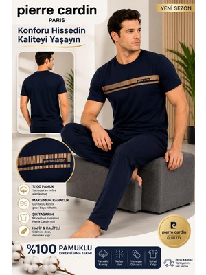 Pierre Cardin Paris Premium Erkek Kısa Kollu %100 Pamuklu Rahat Kalıp Pijama Takım