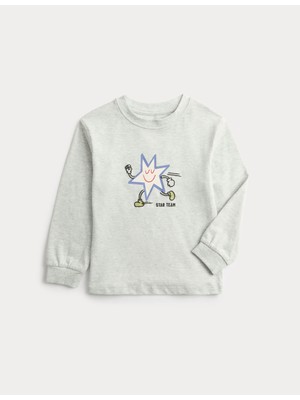 Marks & Spencer Saf Pamuklu Yıldız Baskılı Uzun Kollu Tişört (2‑8 Yaş)