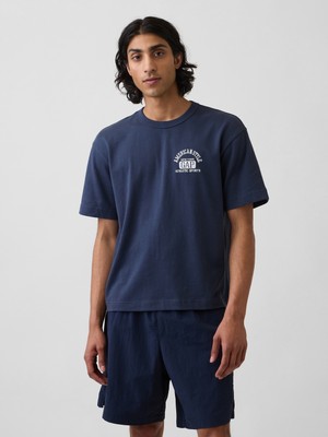 Gap Erkek Lacivert Heavyweight Gap Logo Relaxed Crop T-Shirt