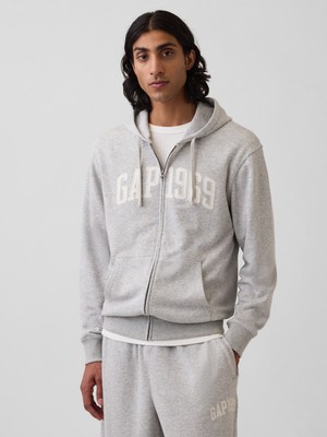 Gap Erkek Gri Fransız Havlu Kumaş Relaxed Gap 1969 Logo Fermuarlı Sweatshirt