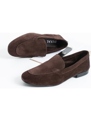 Duxal Shoes Oliver Hakiki Deri Yumuşak Tabanlı Kadın Süet Babet Loafer
