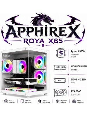 Apphirex Roya X65 Ryzen 5 5500 16GB Ram 512GB M2 SSD RTX5060 Gddr7 Beyaz Masaüstü Oyun Bilgisayarı