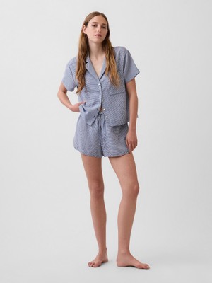 Gap Kadın Mavi Crinkle Gauze Şort Pijama Altı
