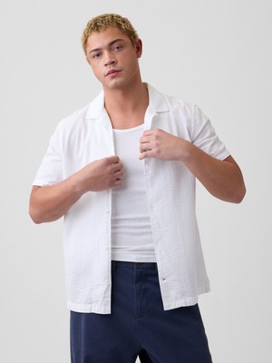 Gap Erkek Beyaz Standart Fit Seersucker Vacay Gömlek