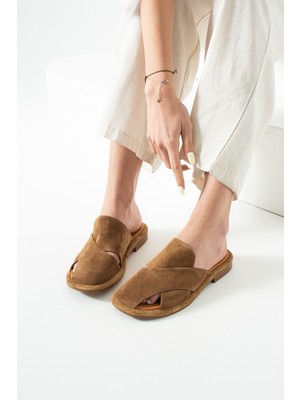 Duxal Shoes Bronte Hakiki Deri Süet Çapraz Bantlı Anatomik Tabanlı Konfor Terlik - Sandalet