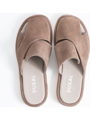 Duxal Shoes Bronte Hakiki Deri Süet Çapraz Bantlı Anatomik Tabanlı Konfor Terlik - Sandalet