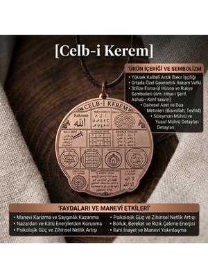Zib Grips Antik Bakır Celb-I Kerem Kolye - Özel Vefk ve Esma-Ül Hüsna Işlemeli Manevi Koruma Tılsımı
