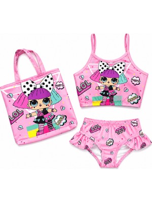 Empressco Kız Çocuk Fırfırlı Bikini Takımı, Lol Baskılı, Üçlü Set, Şık ve Renkli