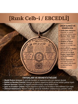 Zib Grips Antik Bakır Rızık ve Bereket Kolyesi - Ayetel Kürsi ve Ebced Matrisli Tılsımlı Madalyon
