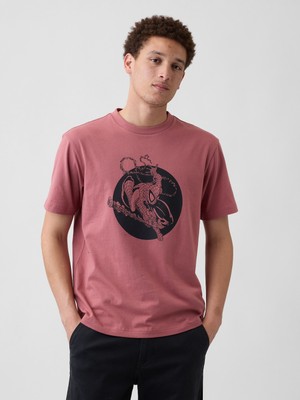 Gap Erkek Açık Kırmızı Marvel Everyday Soft Relaxed Grafik Baskılı T-Shirt